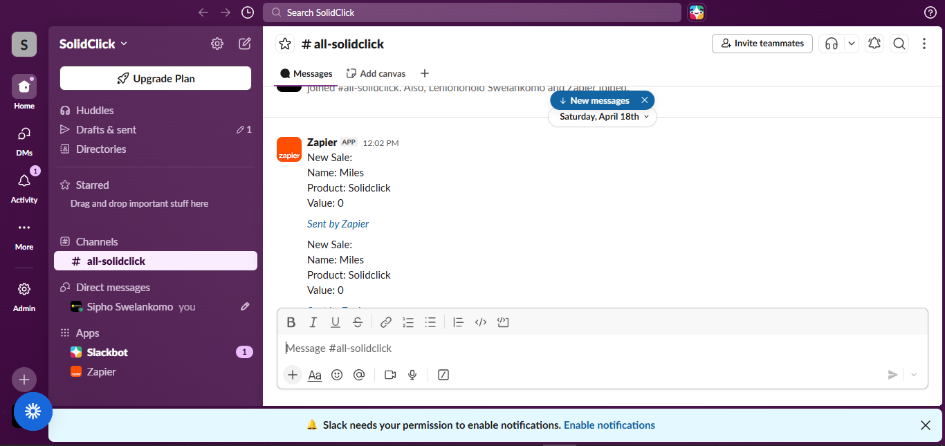Slack notification