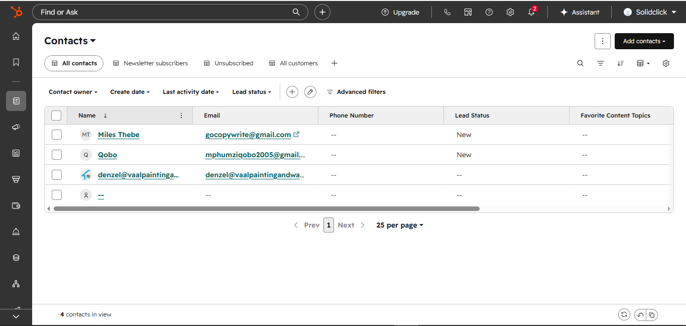 HubSpot contact update
