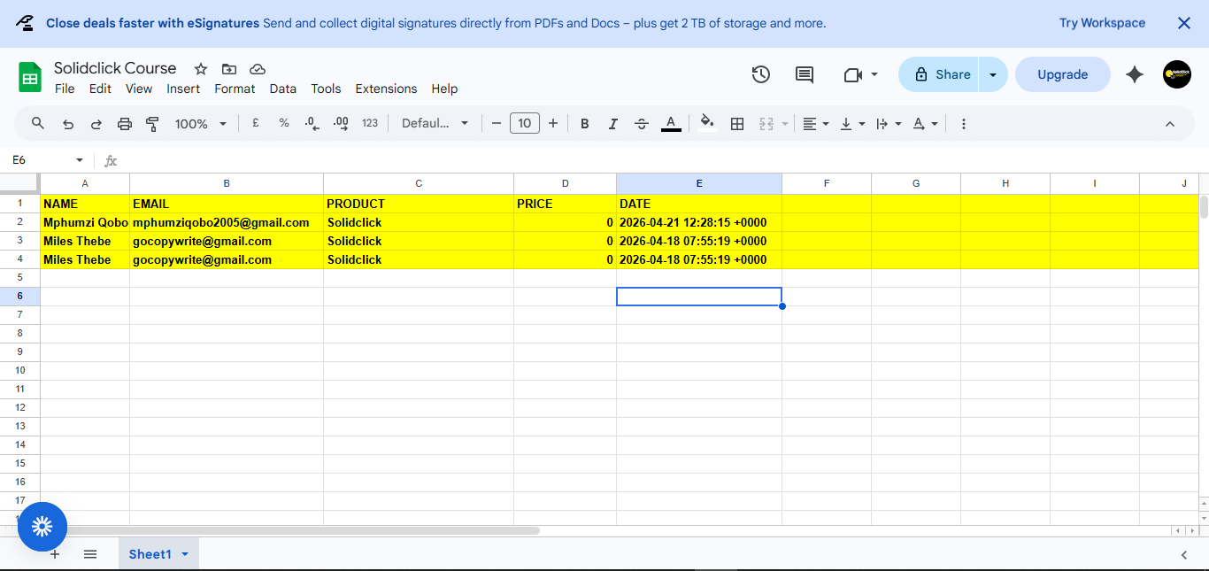 Google Sheets logging